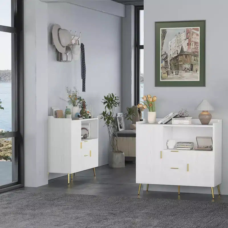 Ensemble de 2 Commodes de Buffet Modernes avec Tiroirs, Meuble de Rangement 40" avec Étagères et Portes pour Cuisine Salle à Manger