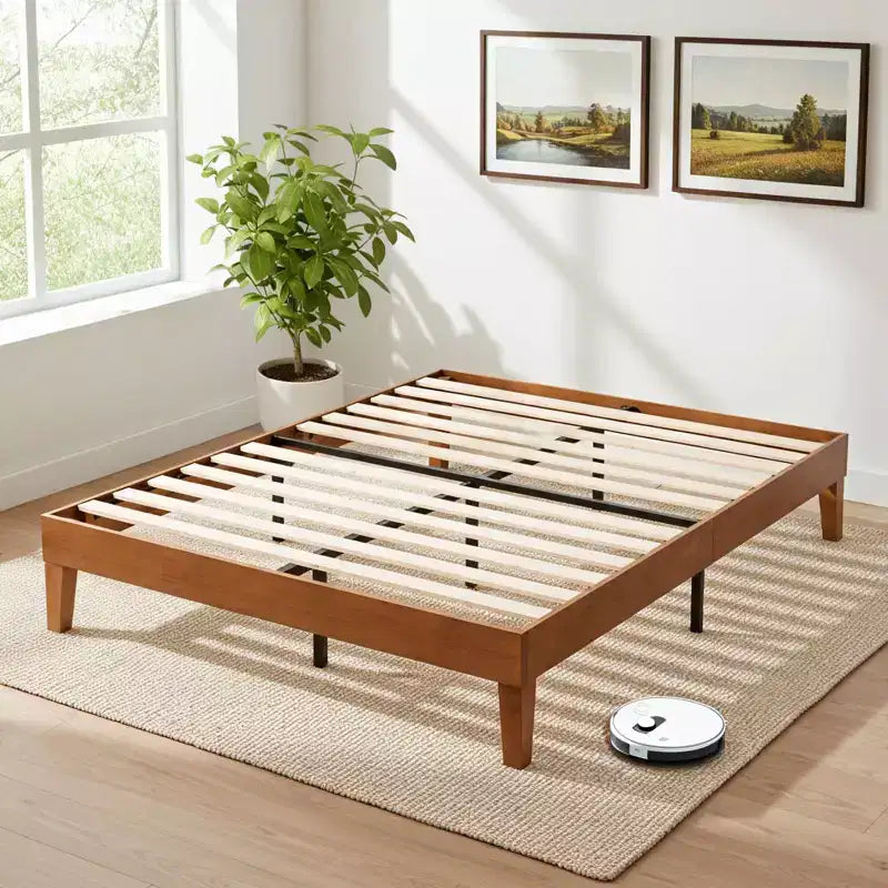 JIONJOY 12-Inch Queen Wood Platform Bed Frame, Solid Rubberwood Bedframe, Heavy Duty Mattress Foundation, Easy Assembly, Natural Wood