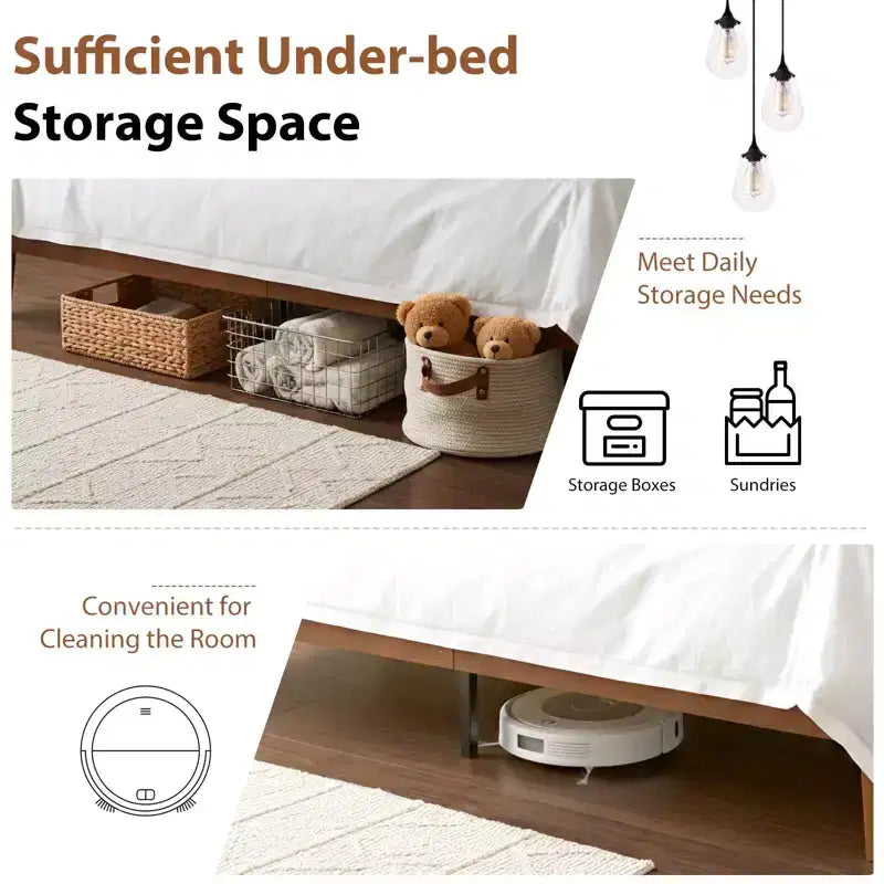 Cadre de lit plateforme en bois JIONJOY 12 pouces Queen, sommier en bois d'hévéa massif, support de matelas robuste, montage facile, bois naturel