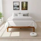 JIONJOY Cadre de lit plateforme 12 pouces entièrement en bois, Sommier en bois d'hévéa massif, Support de matelas robuste, Assemblage facile, Bois naturel