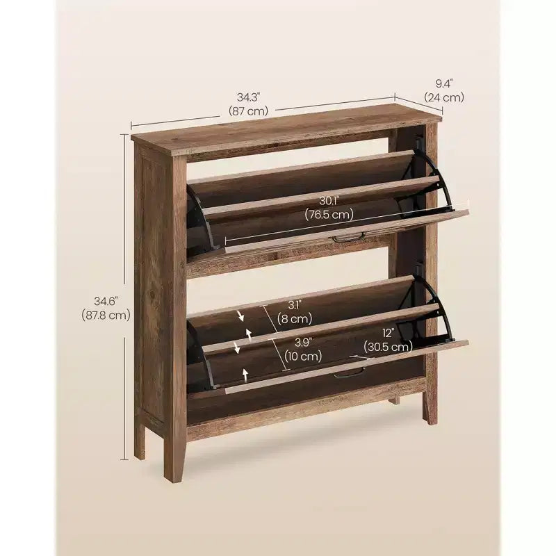 VASAGLE Collection LIRY - Meuble à Chaussures avec 2 Tiroirs Basculants, Meuble à Chaussures Étroit sur Pied, Capacité de 12 à 16 Paires, Brun Miel