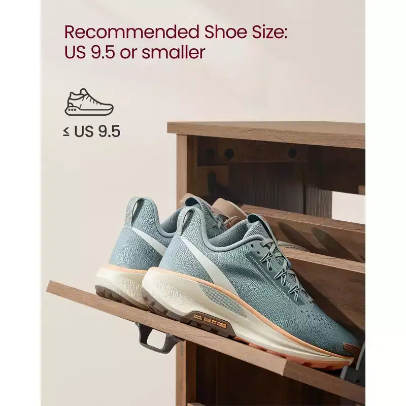 VASAGLE Collection LIRY - Meuble à Chaussures avec 2 Tiroirs Basculants, Meuble à Chaussures Étroit sur Pied, Capacité de 12 à 16 Paires, Brun Miel