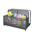 Patio Wicker Pool Float Storage with Wheels  Outdoor Rolling PE Rattan Caddy, Includes Compartment & Basket for Pool, Garden, Deck