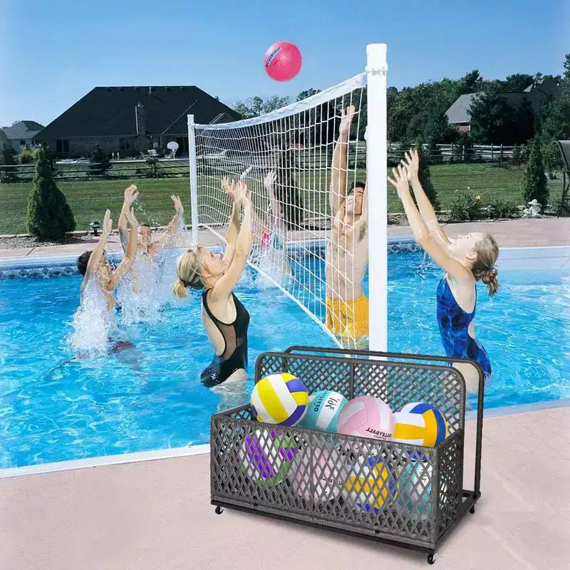 Rangement flottant pour piscine en osier avec roues, chariot roulant extérieur en rotin synthétique avec compartiment et panier pour piscine, jardin, terrasse