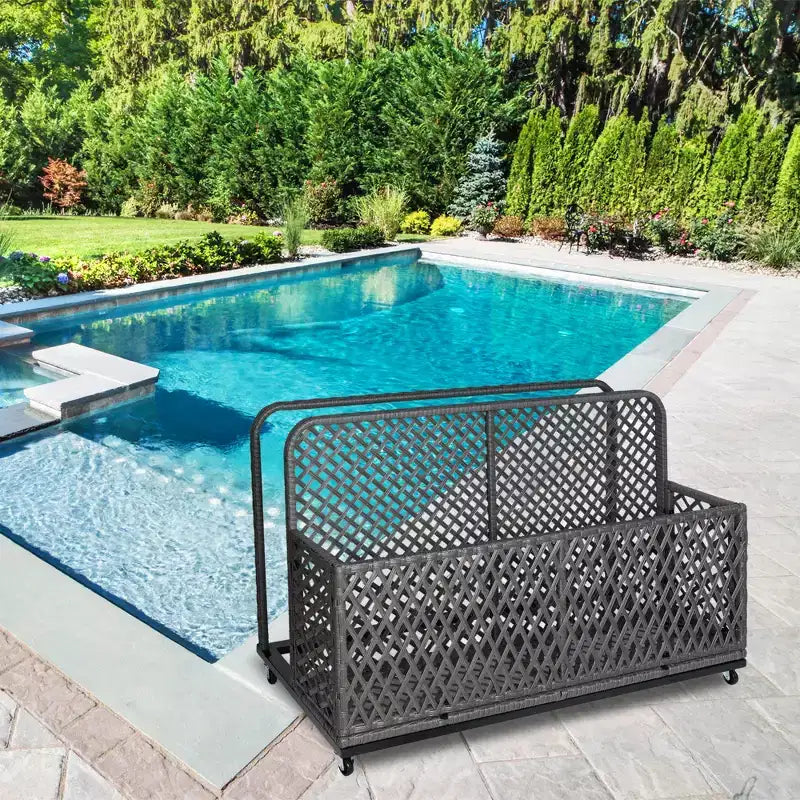 Rangement flottant pour piscine en osier avec roues, chariot roulant extérieur en rotin synthétique avec compartiment et panier pour piscine, jardin, terrasse