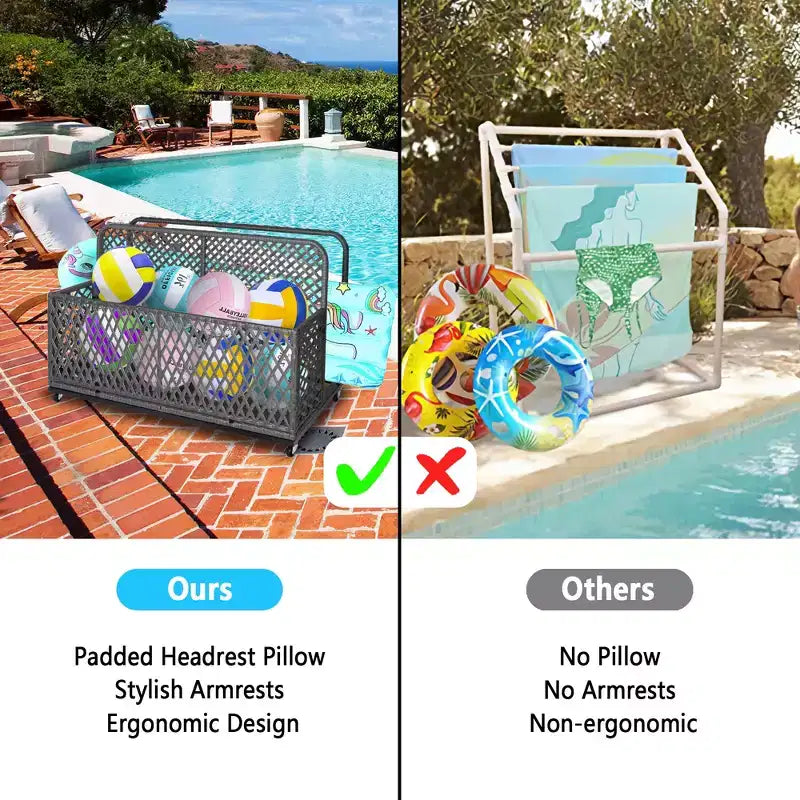 Rangement flottant pour piscine en osier avec roues, chariot roulant extérieur en rotin synthétique avec compartiment et panier pour piscine, jardin, terrasse