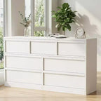Commode 7 tiroirs, 137 cm de large, style chêne naturel, grande capacité, rangement tiroirs, armoire large, meuble de rangement en bois, convient au salon