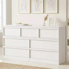 Commode 7 tiroirs, 137 cm de large, style chêne naturel, grande capacité, rangement tiroirs, armoire large, meuble de rangement en bois, convient au salon