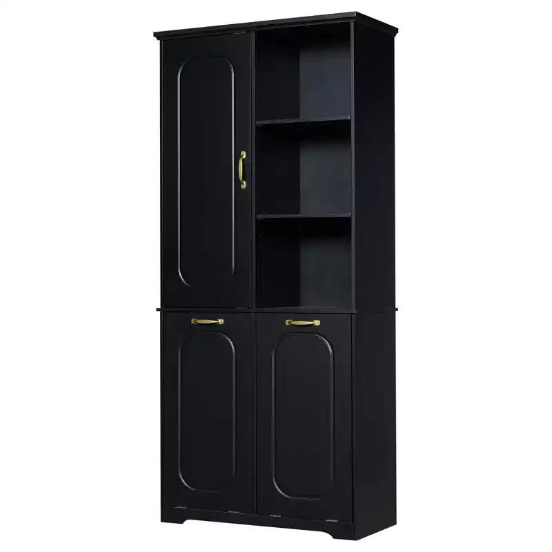 Armoire de rangement haute de salle de bain autoportante de 68 po avec 2 paniers à linge inclinables, étagères réglables, armoire à porte à fermeture en douceur - ModernLuxe