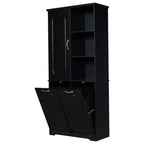 Armoire de rangement haute de salle de bain autoportante de 68 po avec 2 paniers à linge inclinables, étagères réglables, armoire à porte à fermeture en douceur - ModernLuxe