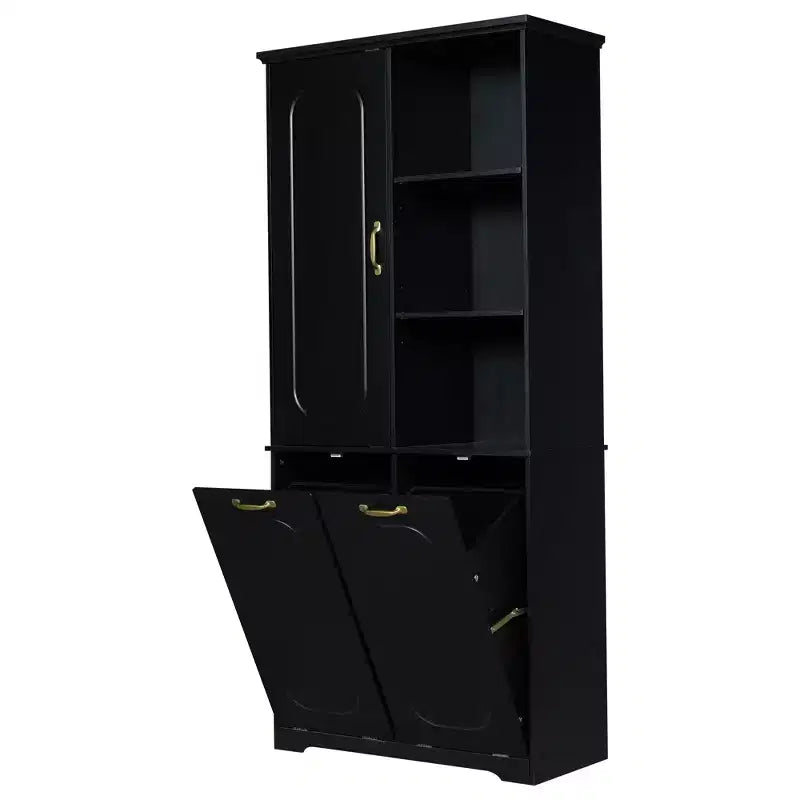 Armoire de rangement haute de salle de bain autoportante de 68 po avec 2 paniers à linge inclinables, étagères réglables, armoire à porte à fermeture en douceur - ModernLuxe