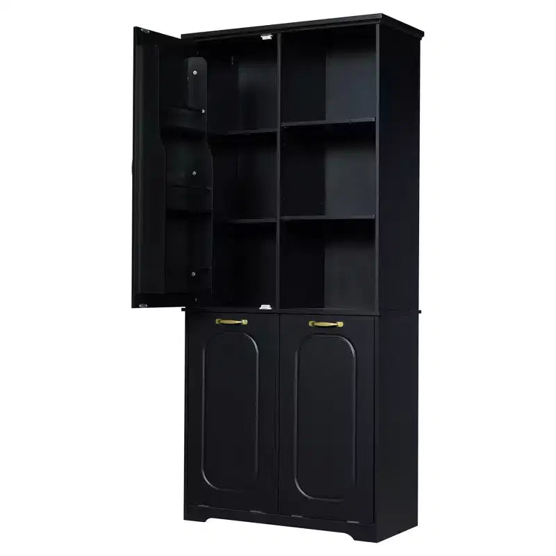 Armoire de rangement haute de salle de bain autoportante de 68 po avec 2 paniers à linge inclinables, étagères réglables, armoire à porte à fermeture en douceur - ModernLuxe
