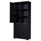 Armoire de rangement haute de salle de bain autoportante de 68 po avec 2 paniers à linge inclinables, étagères réglables, armoire à porte à fermeture en douceur - ModernLuxe