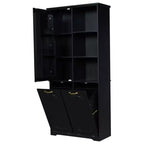 Armoire de rangement haute de salle de bain autoportante de 68 po avec 2 paniers à linge inclinables, étagères réglables, armoire à porte à fermeture en douceur - ModernLuxe
