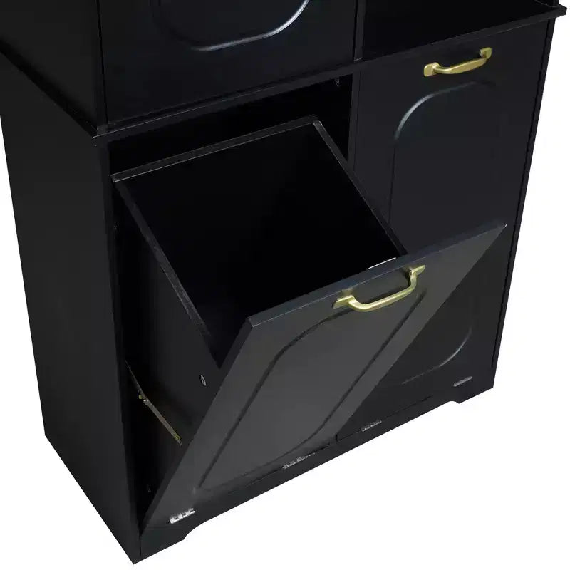Armoire de rangement haute de salle de bain autoportante de 68 po avec 2 paniers à linge inclinables, étagères réglables, armoire à porte à fermeture en douceur - ModernLuxe