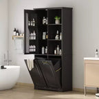 Armoire de rangement haute de salle de bain autoportante de 68 po avec 2 paniers à linge inclinables, étagères réglables, armoire à porte à fermeture en douceur - ModernLuxe
