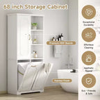 Armoire de rangement haute de salle de bain autoportante de 68 po avec 2 paniers à linge inclinables, étagères réglables, armoire à porte à fermeture en douceur - ModernLuxe
