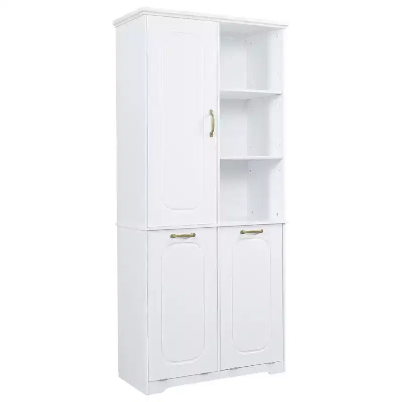 Armoire de rangement haute de salle de bain autoportante de 68 po avec 2 paniers à linge inclinables, étagères réglables, armoire à porte à fermeture en douceur - ModernLuxe