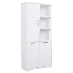Armoire de rangement haute de salle de bain autoportante de 68 po avec 2 paniers à linge inclinables, étagères réglables, armoire à porte à fermeture en douceur - ModernLuxe