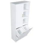 Armoire de rangement haute de salle de bain autoportante de 68 po avec 2 paniers à linge inclinables, étagères réglables, armoire à porte à fermeture en douceur - ModernLuxe