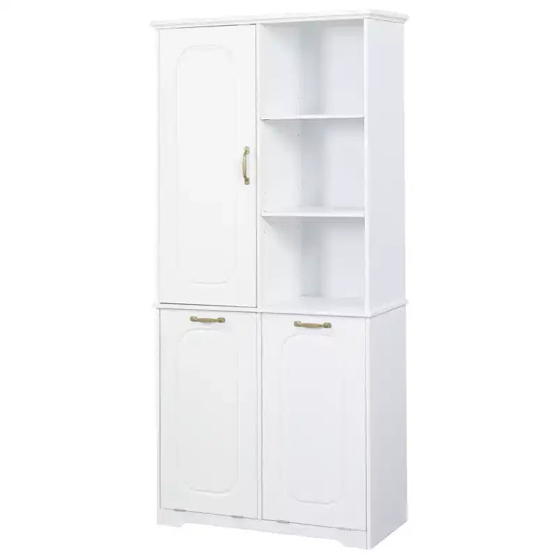 Armoire de rangement haute de salle de bain autoportante de 68 po avec 2 paniers à linge inclinables, étagères réglables, armoire à porte à fermeture en douceur - ModernLuxe