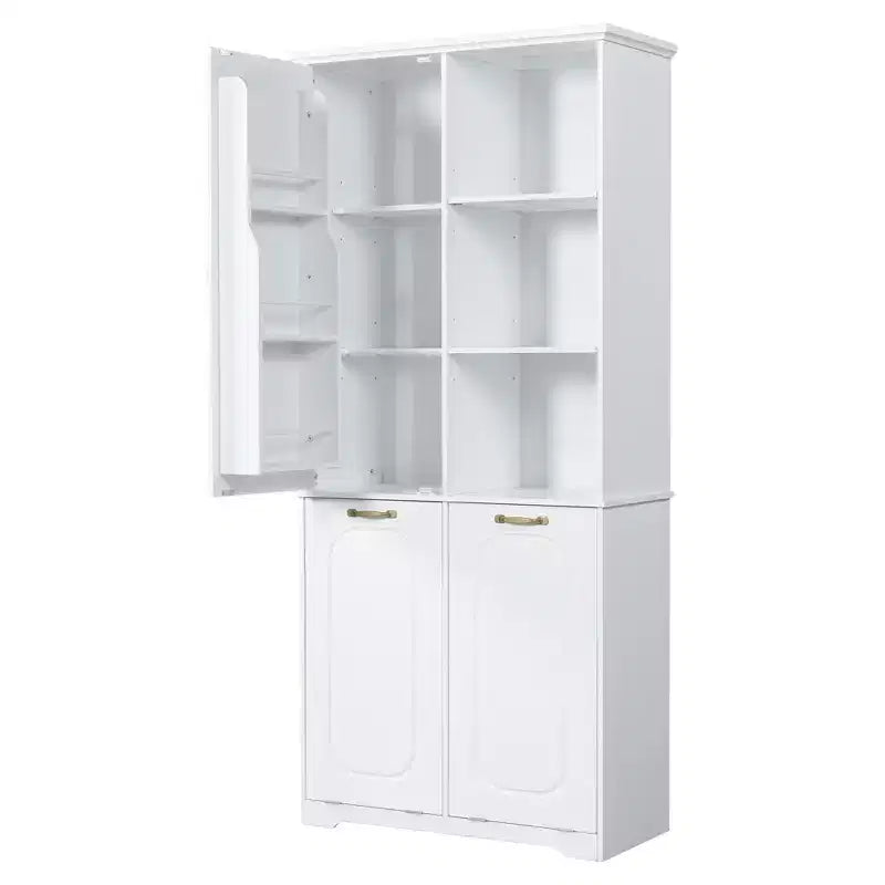 Armoire de rangement haute de salle de bain autoportante de 68 po avec 2 paniers à linge inclinables, étagères réglables, armoire à porte à fermeture en douceur - ModernLuxe