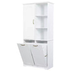 Armoire de rangement haute de salle de bain autoportante de 68 po avec 2 paniers à linge inclinables, étagères réglables, armoire à porte à fermeture en douceur - ModernLuxe