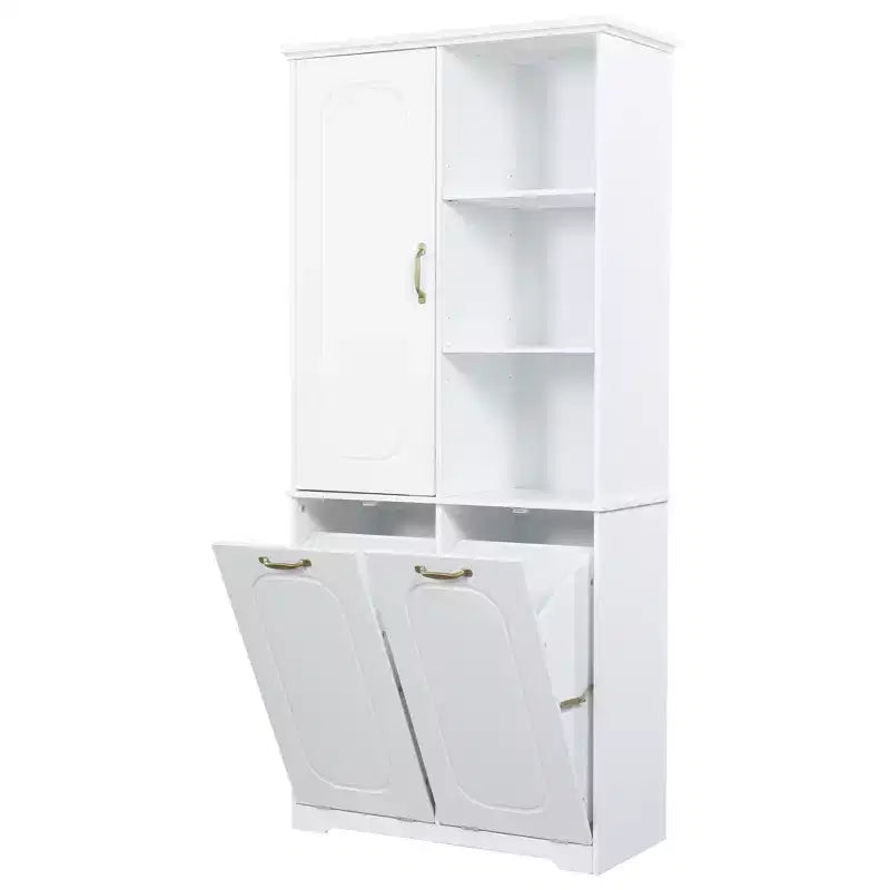 Armoire de rangement haute de salle de bain autoportante de 68 po avec 2 paniers à linge inclinables, étagères réglables, armoire à porte à fermeture en douceur - ModernLuxe