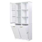 Armoire de rangement haute de salle de bain autoportante de 68 po avec 2 paniers à linge inclinables, étagères réglables, armoire à porte à fermeture en douceur - ModernLuxe