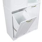 Armoire de rangement haute de salle de bain autoportante de 68 po avec 2 paniers à linge inclinables, étagères réglables, armoire à porte à fermeture en douceur - ModernLuxe