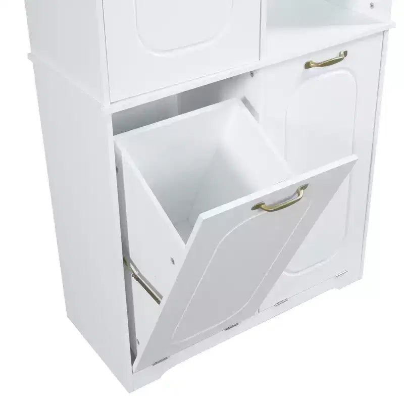 Armoire de rangement haute de salle de bain autoportante de 68 po avec 2 paniers à linge inclinables, étagères réglables, armoire à porte à fermeture en douceur - ModernLuxe