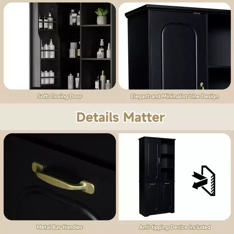 Armoire de rangement haute de salle de bain autoportante de 68 po avec 2 paniers à linge inclinables, étagères réglables, armoire à porte à fermeture en douceur - ModernLuxe