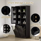 Armoire de rangement haute de salle de bain autoportante de 68 po avec 2 paniers à linge inclinables, étagères réglables, armoire à porte à fermeture en douceur - ModernLuxe