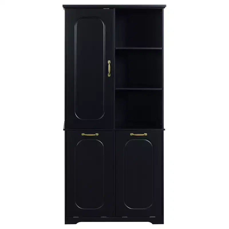 Armoire de rangement haute de salle de bain autoportante de 68 po avec 2 paniers à linge inclinables, étagères réglables, armoire à porte à fermeture en douceur - ModernLuxe