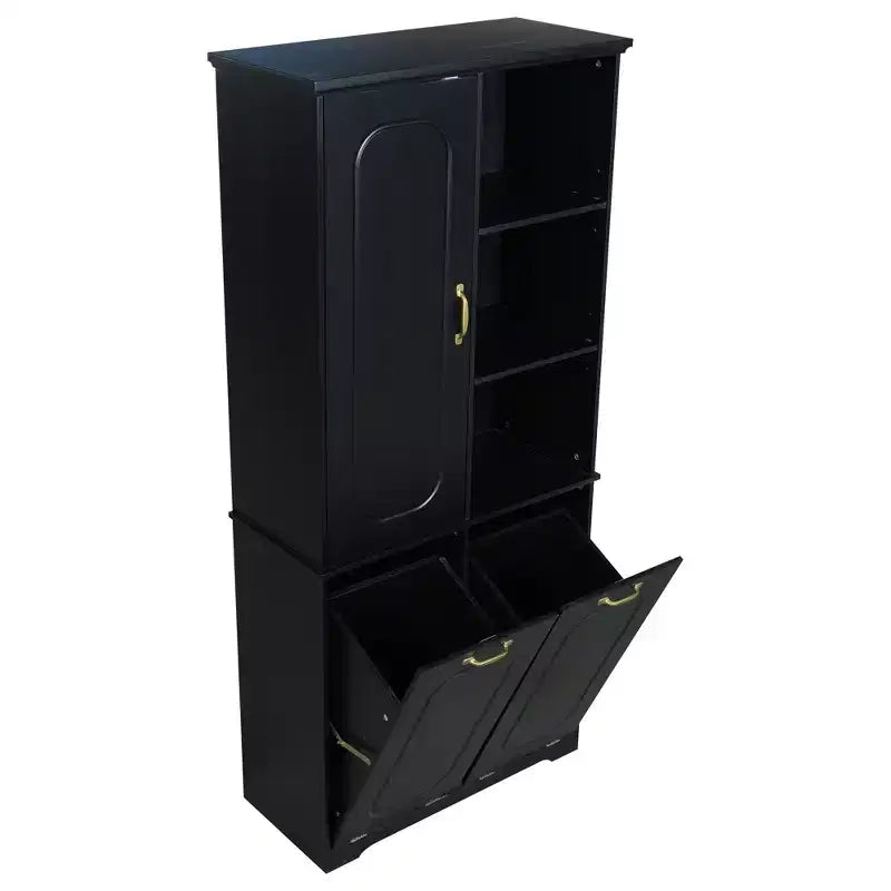 Armoire de rangement haute de salle de bain autoportante de 68 po avec 2 paniers à linge inclinables, étagères réglables, armoire à porte à fermeture en douceur - ModernLuxe