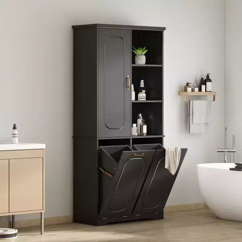 68 Freestanding Tall Bathroom Storage Cabinet with 2 Tilt-Out Laundry Hampers, Adjustable Shelves, Soft-Close Door Cabinet - ModernLuxe