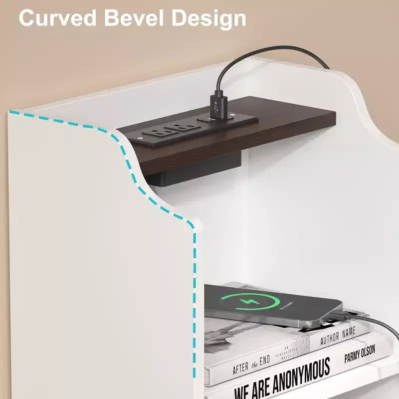 Table de chevet haute avec station de recharge, table d'appoint moderne pour chambre à coucher