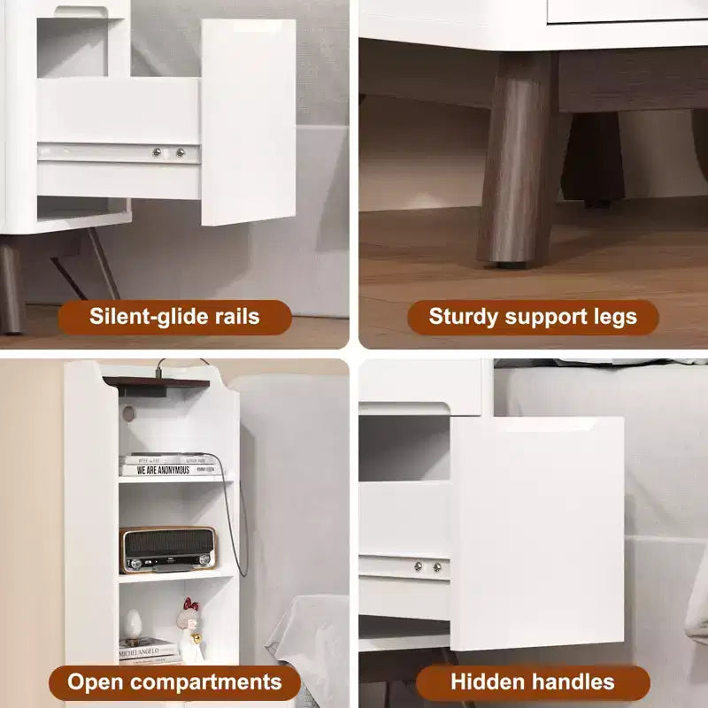 Table de chevet haute avec station de recharge, table d'appoint moderne pour chambre à coucher