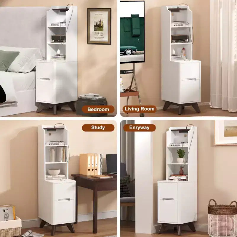 Table de chevet haute avec station de recharge, table d'appoint moderne pour chambre à coucher