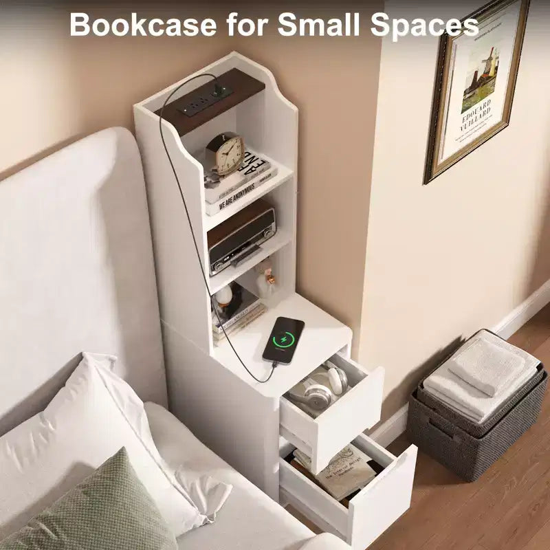 Table de chevet haute avec station de recharge, table d'appoint moderne pour chambre à coucher