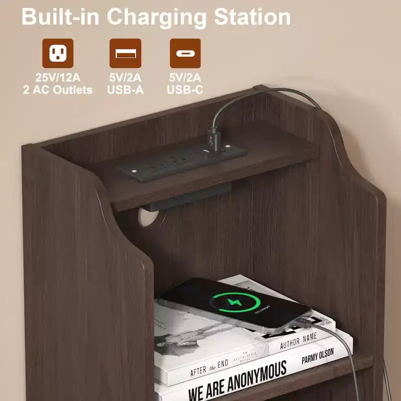 Table de chevet haute avec station de recharge, table d'appoint moderne pour chambre à coucher