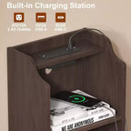 Table de chevet haute avec station de recharge, table d'appoint moderne pour chambre à coucher