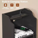Table de chevet haute avec station de recharge, table d'appoint moderne pour chambre à coucher