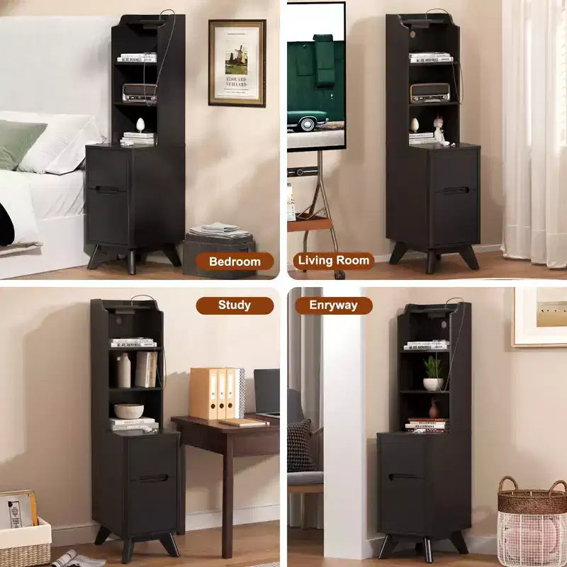 Table de chevet haute avec station de recharge, table d'appoint moderne pour chambre à coucher