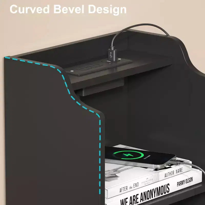 Table de chevet haute avec station de recharge, table d'appoint moderne pour chambre à coucher