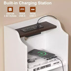 Table de chevet haute avec station de recharge, table d'appoint moderne pour chambre à coucher
