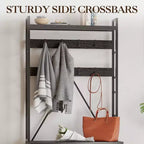 Meuble d'entrée 70 cm avec porte-manteau, cadre métallique, banc et rangement pour chaussures, crochets et étagère ouverte, portemanteau autoportant pour couloir