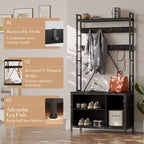 Meuble d'entrée 70 cm avec porte-manteau, cadre métallique, banc et rangement pour chaussures, crochets et étagère ouverte, portemanteau autoportant pour couloir
