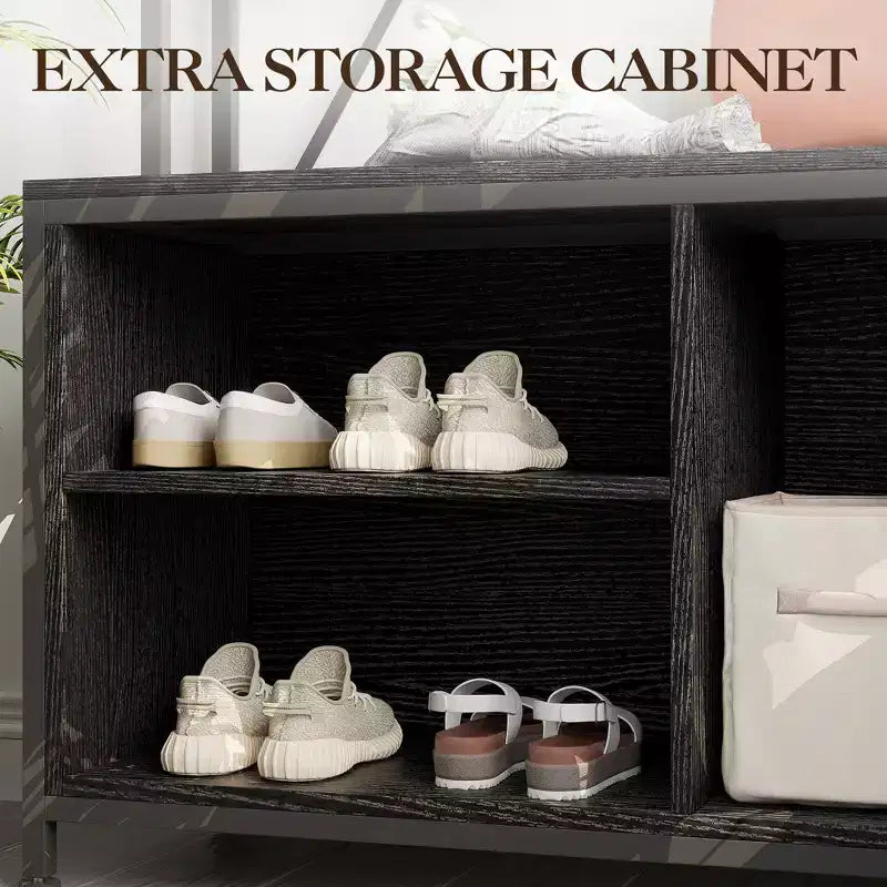 Meuble d'entrée 70 cm avec porte-manteau, cadre métallique, banc et rangement pour chaussures, crochets et étagère ouverte, portemanteau autoportant pour couloir