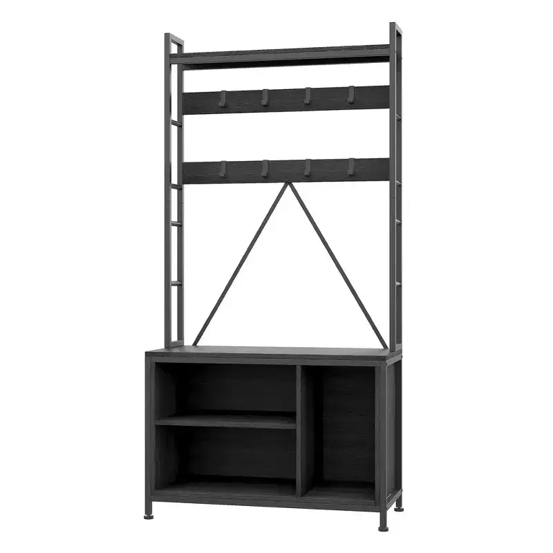 Meuble d'entrée 70 cm avec porte-manteau, cadre métallique, banc et rangement pour chaussures, crochets et étagère ouverte, portemanteau autoportant pour couloir